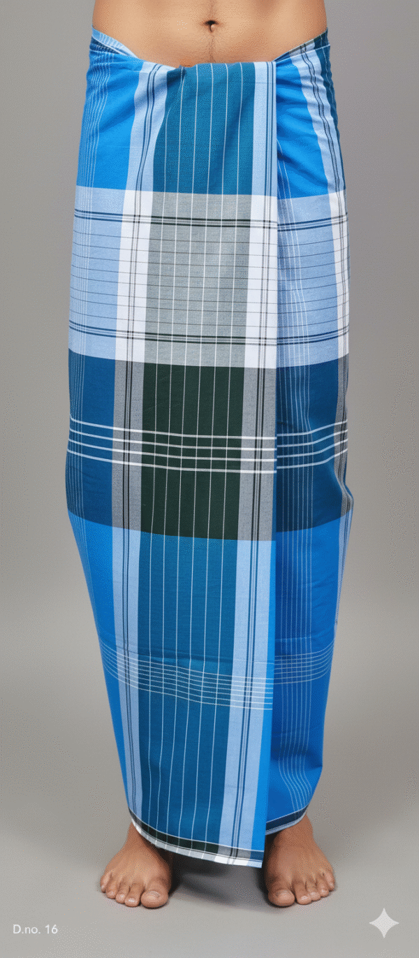 Men's Vibrant Plaid Lungi - Multi-Shade Blue and Green Check