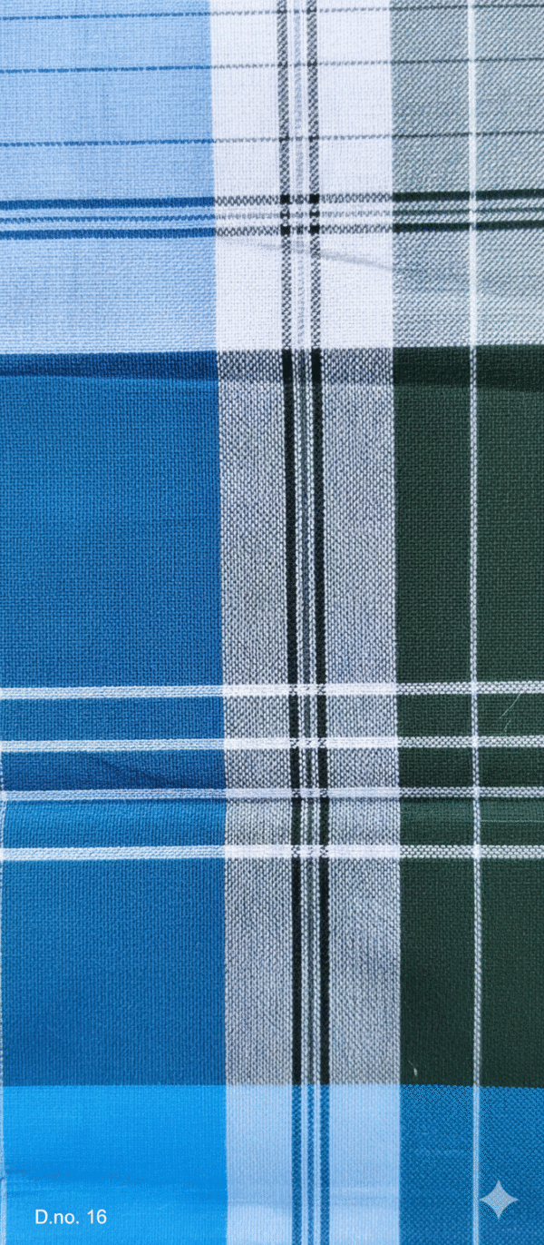 Men's Vibrant Plaid Lungi - Multi-Shade Blue and Green Check