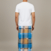 Men's Distinctive Plaid Lungi - Tan, Vibrant Blue & White Check