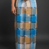 Men's Distinctive Plaid Lungi - Tan, Vibrant Blue & White Check