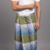 Men's Distinctive Plaid Lungi - Tan, Vibrant Blue & White Check