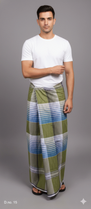 Generated Image November 28, 2025 - 6_43PM Men's Distinctive Plaid Lungi - Tan, Vibrant Blue & White Check