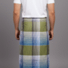 Men's Distinctive Plaid Lungi - Tan, Vibrant Blue & White Check