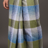 Men's Distinctive Plaid Lungi - Tan, Vibrant Blue & White Check
