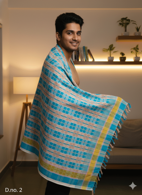 Premium Pink & Brown Checkered Cotton Gamcha | Soft Traditional Towel with Tassels