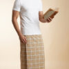 Men's Classic Polyester Lungi - Beige with White Grid Check (2.25 Meters) - D.no. 48