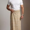 Men's Classic Polyester Lungi - Beige with White Grid Check (2.25 Meters) - D.no. 48