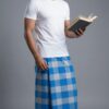 Men's Serene Polyester Lungi - Blue & Grey Check (2.25 Meters) - D.no. 51