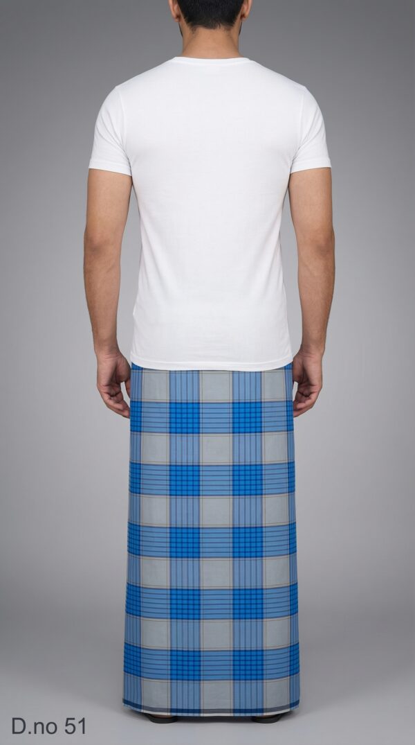 Men's Serene Polyester Lungi - Blue & Grey Check (2.25 Meters) - D.no. 51
