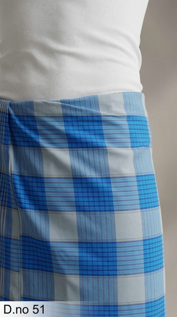 Men's Serene Polyester Lungi - Blue & Grey Check (2.25 Meters) - D.no. 51