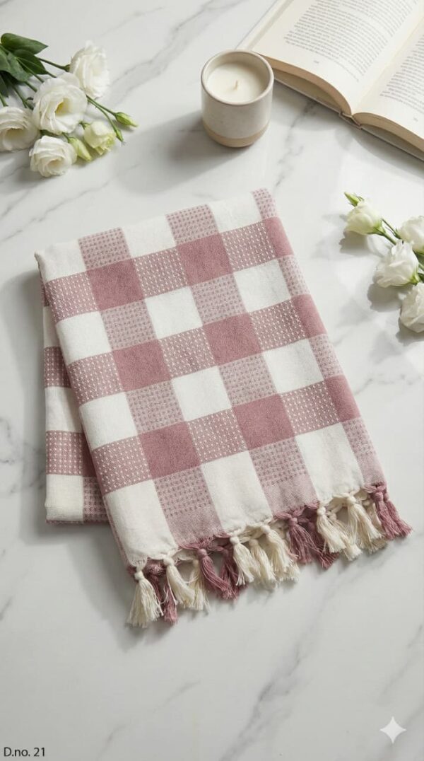 WhatsApp Image 2025-12-02 at 7.02.02 PM (1) Soft Pink & White Gingham Checkered Cotton Towel | Premium Bath Gamcha with Tassels