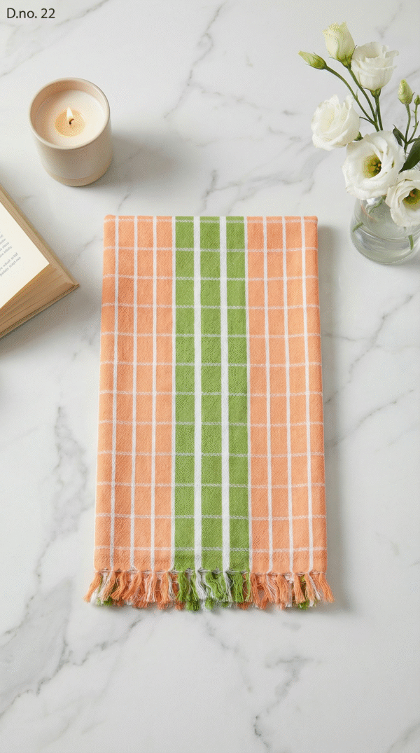 gemini-3-pro-image-preview-2k (nano-banana-pro)_a_{__ratio____9_16_, (1) Fresh Orange & Lime Green Checkered Cotton Gamcha | Soft Angvastra with Tassels