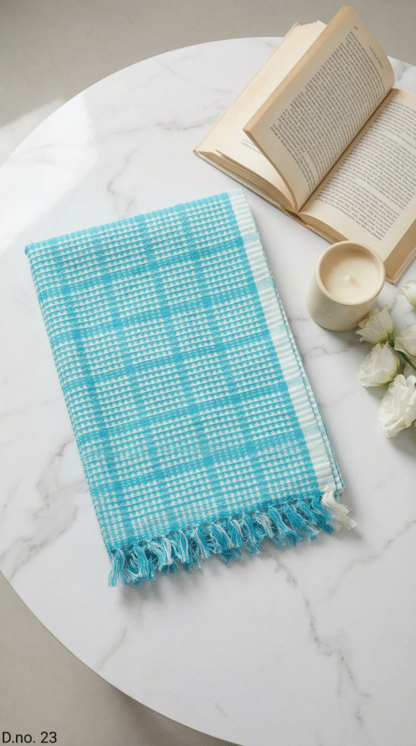 Cool Aqua & White Checkered Cotton Towel | Soft & Lightweight Bath Gamcha