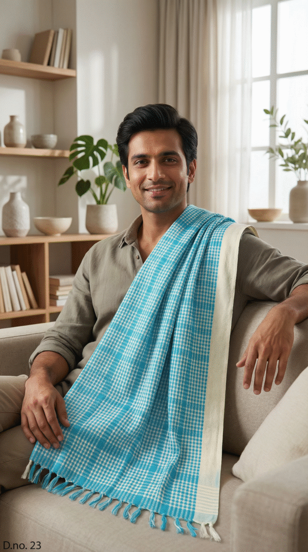 Cool Aqua & White Checkered Cotton Towel | Soft & Lightweight Bath Gamcha