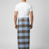 Men's Classic Polyester Lungi - Brown & Light Blue Check (2.25 Meters) - D.no. 52