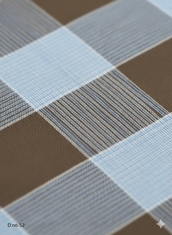 Men's Classic Polyester Lungi - Brown & Light Blue Check (2.25 Meters) - D.no. 52