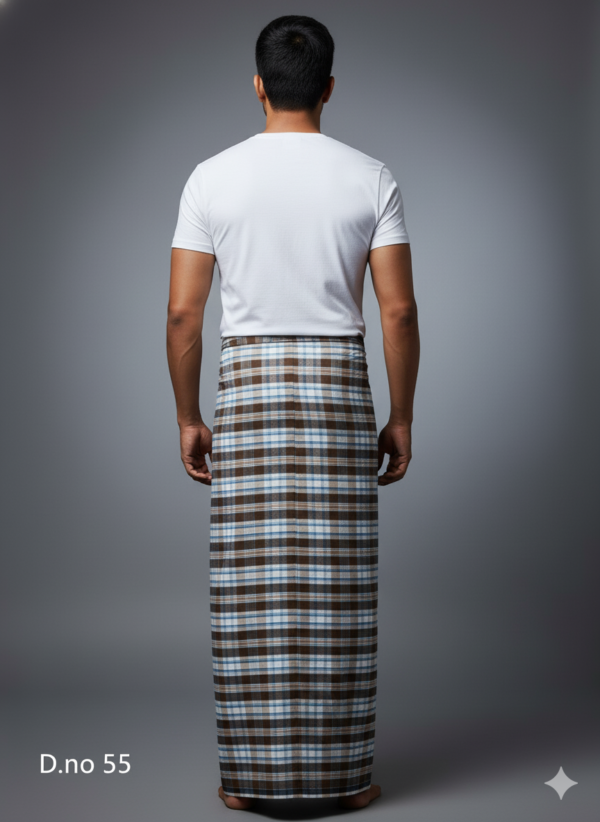 Generated Image December 29, 2025 - 2_26AM Men's Refined Polyester Lungi - Brown, Grey & Blue Check (2.25 Meters) - D.no. 55