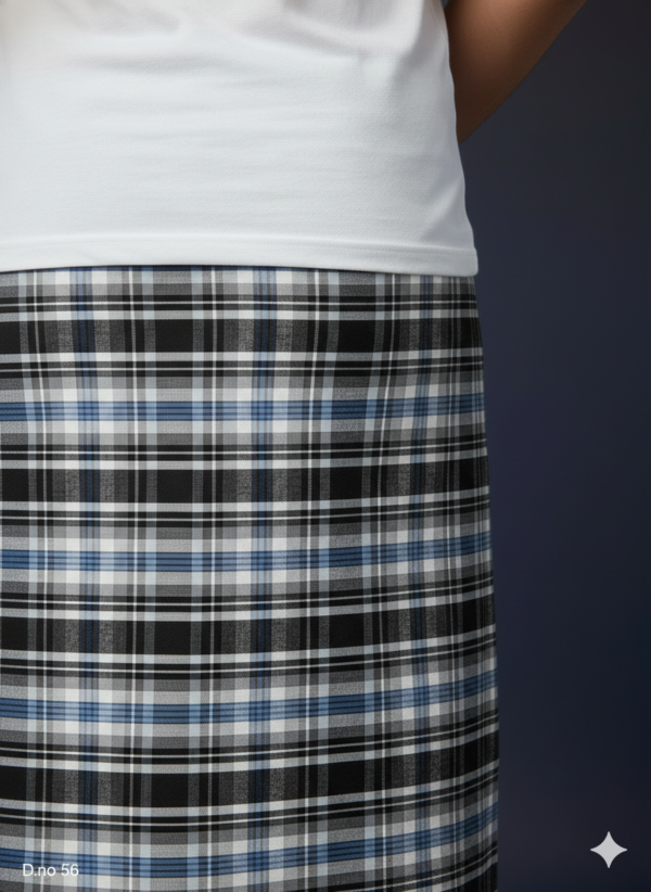 Generated Image December 29, 2025 - 3_02AM Men's Urban Polyester Lungi - Grey, Black & Blue Check (2.25 Meters) - D.no. 56