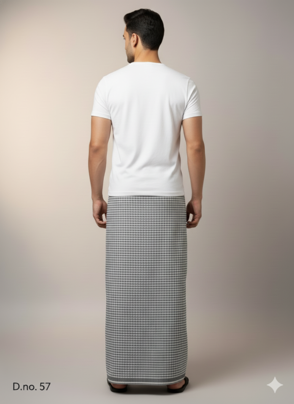 Men's Textured Polyester Lungi - Black & White Micro-Check (2.25 Meters) - D.no. 57