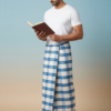 Men's Fresh Polyester Lungi - White & Blue Check (2.25 Meters) - D.no. 58