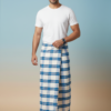 Men's Fresh Polyester Lungi - White & Blue Check (2.25 Meters) - D.no. 58