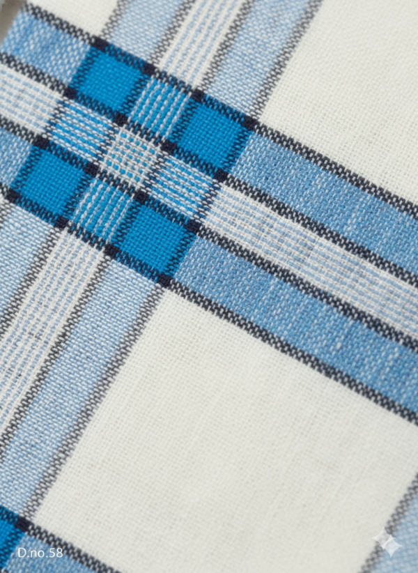 Men's Fresh Polyester Lungi - White & Blue Check (2.25 Meters) - D.no. 58