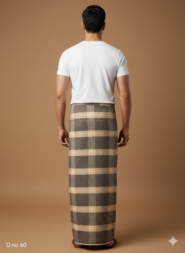 Men's Earthy Polyester Lungi - Brown & Beige Check (2.25 Meters) - D.no. 60