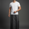 Men's Sophisticated Polyester Lungi - Black & Grey Vertical Stripes (2.25 Meters) - D.no. 54