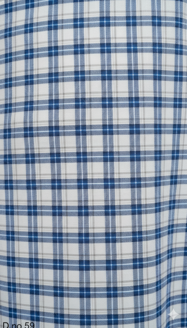 Men's Breezy Polyester Lungi - White with Blue & Grey Check (2.25 Meters) - D.no. 59