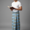 Men's Refreshing Polyester Lungi - Sky Blue & Forest Green Check (2.25 Meters) - D.no. 61