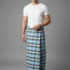 Men's Refreshing Polyester Lungi - Sky Blue & Forest Green Check (2.25 Meters) - D.no. 61