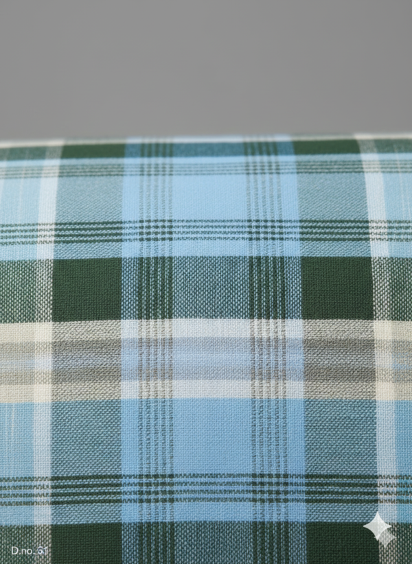 Men's Refreshing Polyester Lungi - Sky Blue & Forest Green Check (2.25 Meters) - D.no. 61