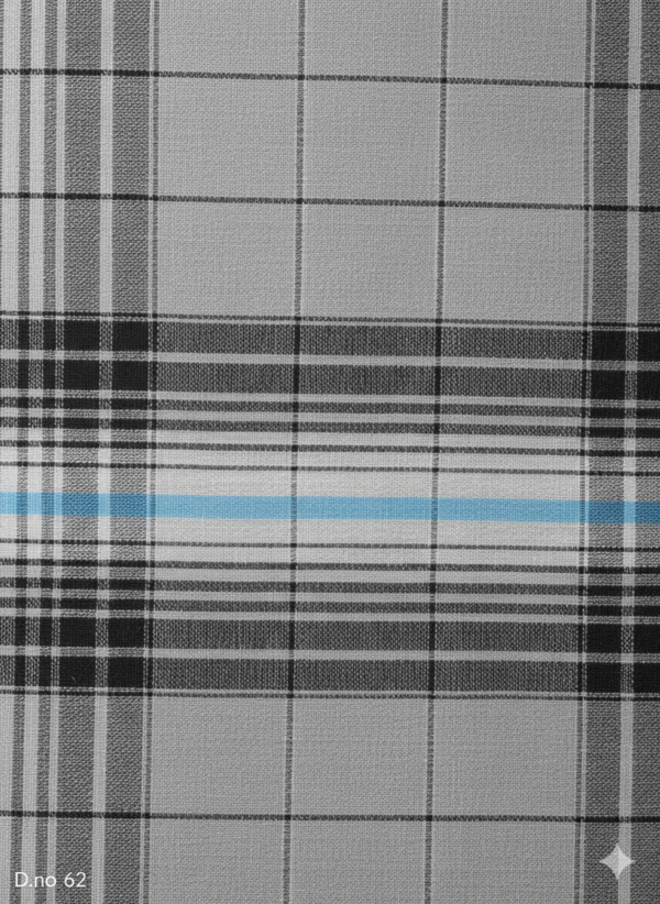 Men's Professional Polyester Lungi - Grey with Blue Accents (2.25 Meters) - D.no. 62