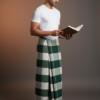 Men's Natural Polyester Lungi - Forest Green & White Check (2.25 Meters) - D.no. 63