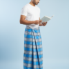 Men's Breezy Polyester Lungi - Sky Blue & Grey Check (2.25 Meters) - D.no. 65