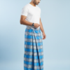 Men's Breezy Polyester Lungi - Sky Blue & Grey Check (2.25 Meters) - D.no. 65