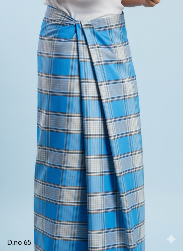 Men's Breezy Polyester Lungi - Sky Blue & Grey Check (2.25 Meters) - D.no. 65