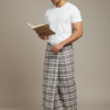 Men's Classic Polyester Lungi - Grey & Beige Check (2.25 Meters) - D.no. 66