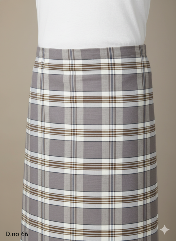 Men's Classic Polyester Lungi - Grey & Beige Check (2.25 Meters) - D.no. 66