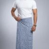 Men's Breezy Polyester Lungi - White with Blue & Grey Check (2.25 Meters) - D.no. 59