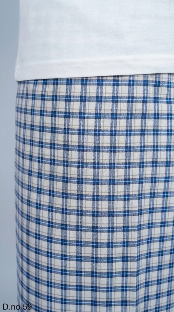 Men's Breezy Polyester Lungi - White with Blue & Grey Check (2.25 Meters) - D.no. 59