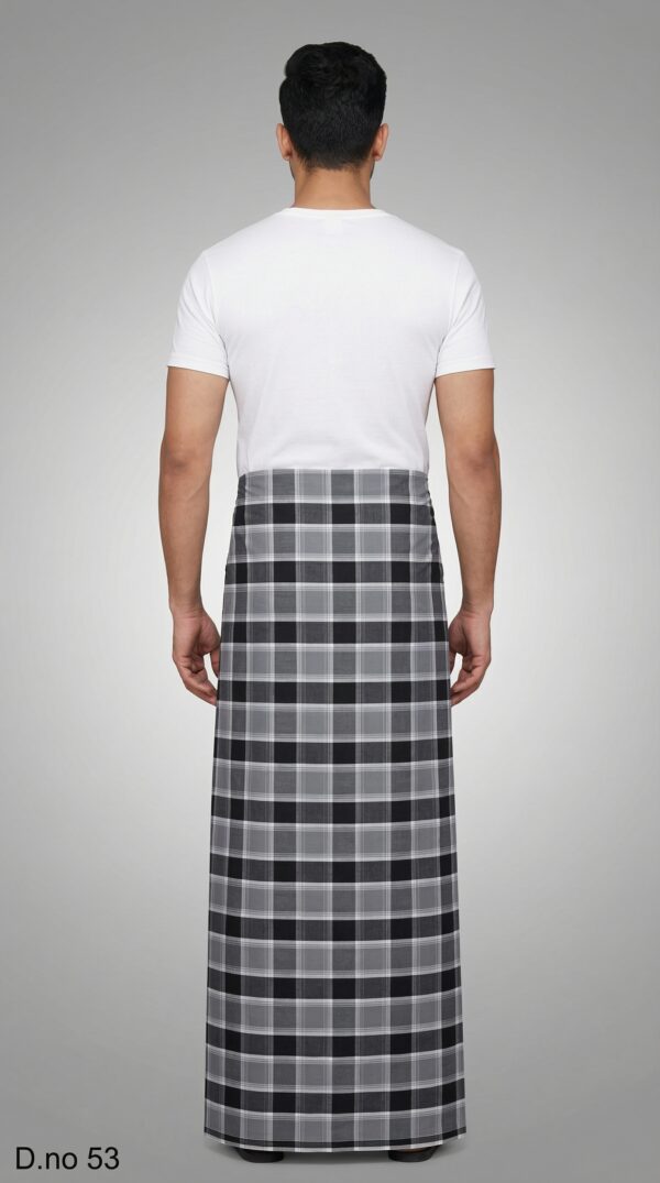 Men's Classic Polyester Lungi - Black & Grey Check (2.25 Meters) - D.no. 53