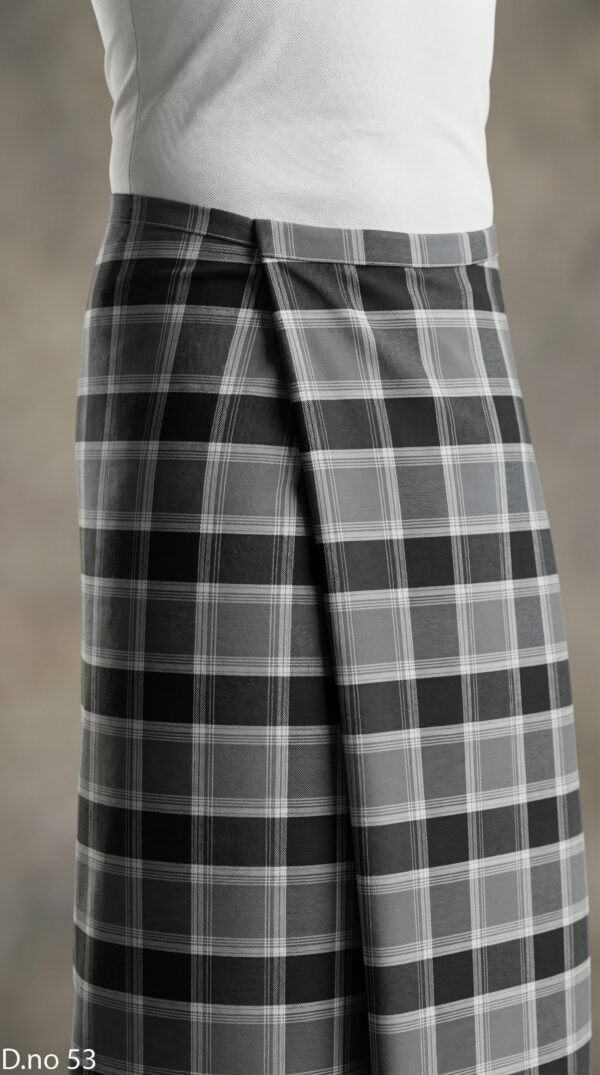 Men's Classic Polyester Lungi - Black & Grey Check (2.25 Meters) - D.no. 53