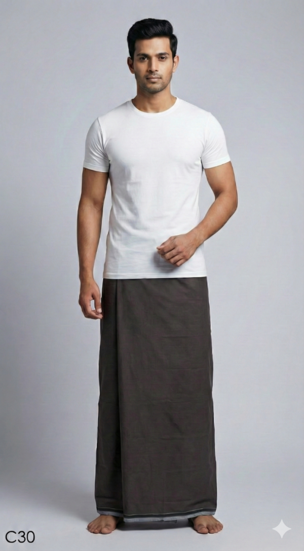 Men's Premium Cotton Lungi - Solid Dark Slate Brown (2.25 Meters) - C30