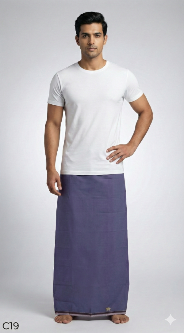 Men's Premium Cotton Lungi - Solid Classic Purple (2.25 Meters) - C19