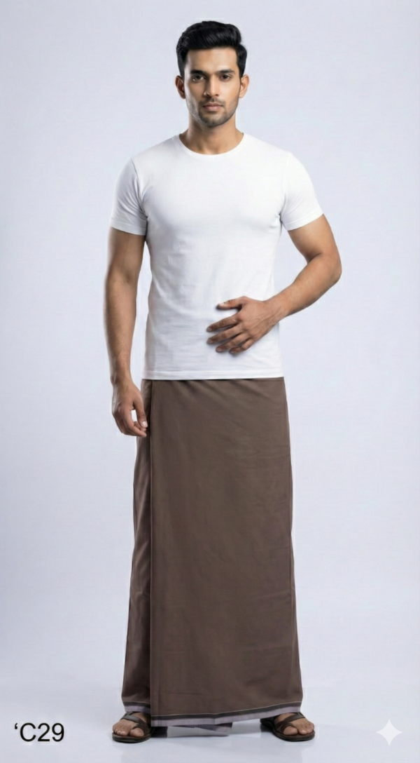 Men's Premium Cotton Lungi - Solid Earthy Brown (2.25 Meters) - C29