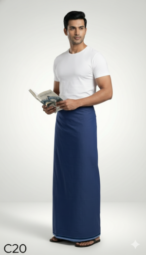 Generated Image February 02, 2026 - 7_46PM Men's Premium Cotton Lungi - Solid Indigo Blue (2.25 Meters) - C20