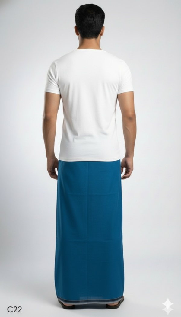 Men's Premium Cotton Lungi - Solid Peacock Blue (2.25 Meters) - C22
