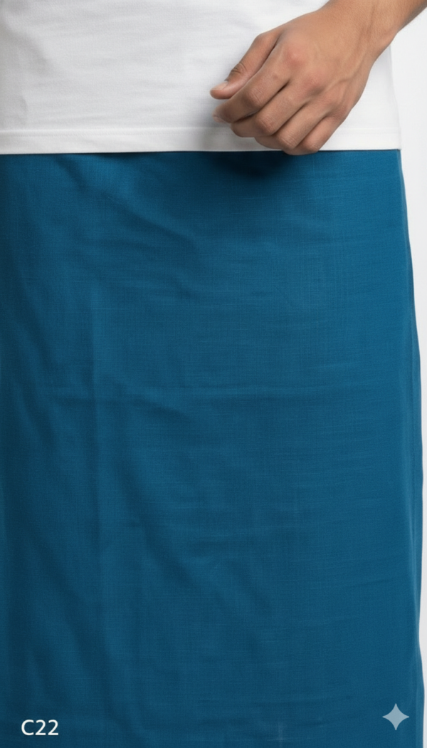 Men's Premium Cotton Lungi - Solid Peacock Blue (2.25 Meters) - C22