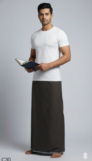 Generated Image February 05, 2026 - 10_14PM Men's Premium Cotton Lungi - Solid Dark Slate Brown (2.25 Meters) - C30